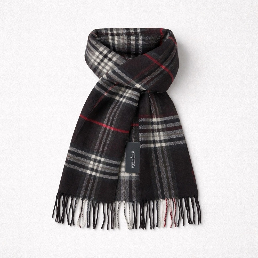 Fraas Black and Gray Checkered Scarf with Red Highlights - Men’s/Women’s